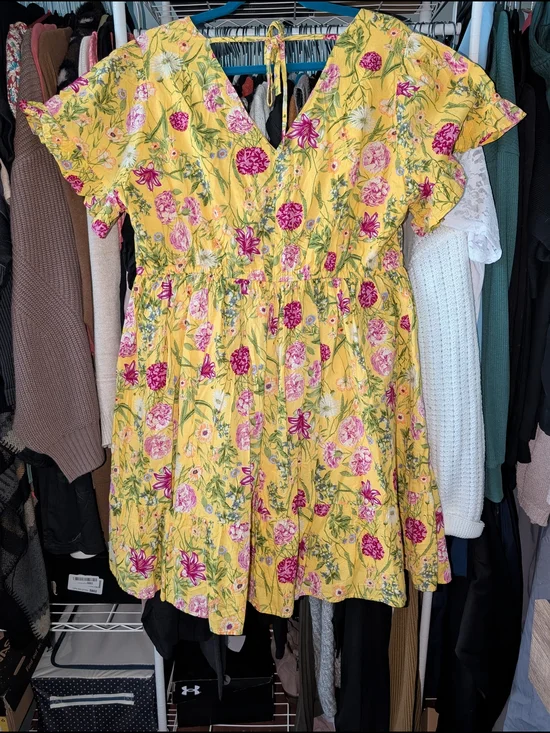 Yellow Cotton Floral Dress Time And Tru - Picture 6 of 9